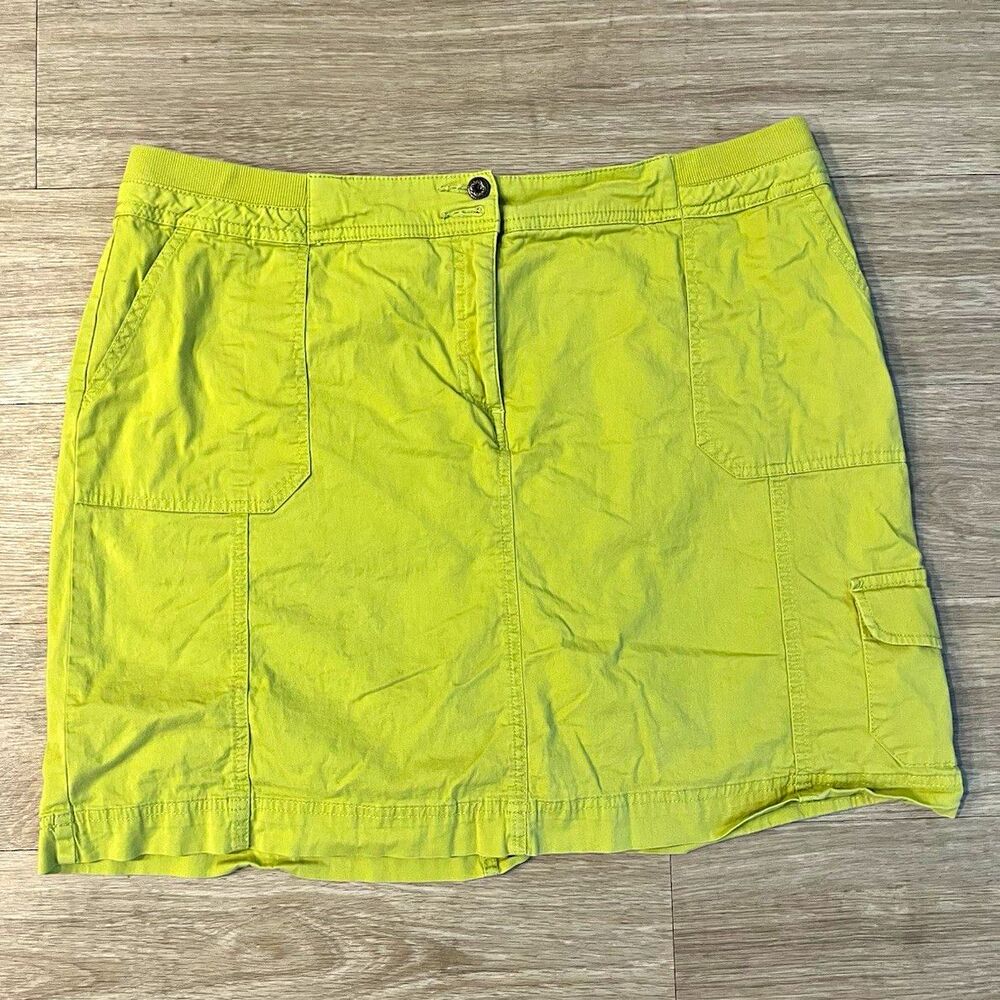 Karen Scott Green Utility Cargo Skirt Pockets Cotton Spandex Womens Size 18 0083